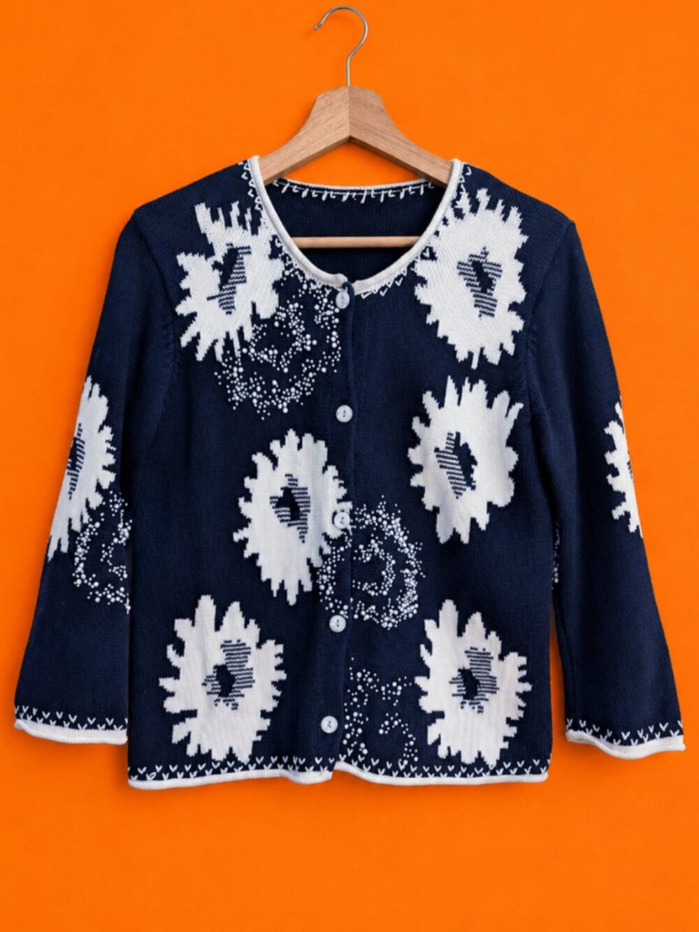 Floral Beaded Knit Black-White Cardigan Cottagecore Boho